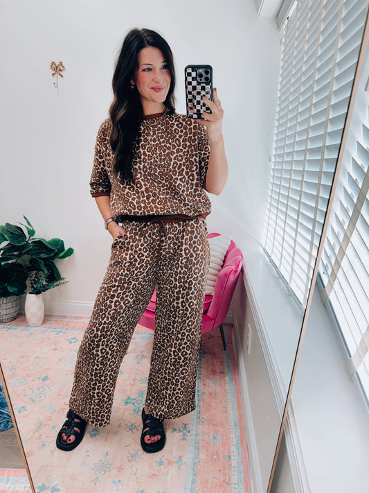 Leopard Jacquard Texture Knit Pants Set