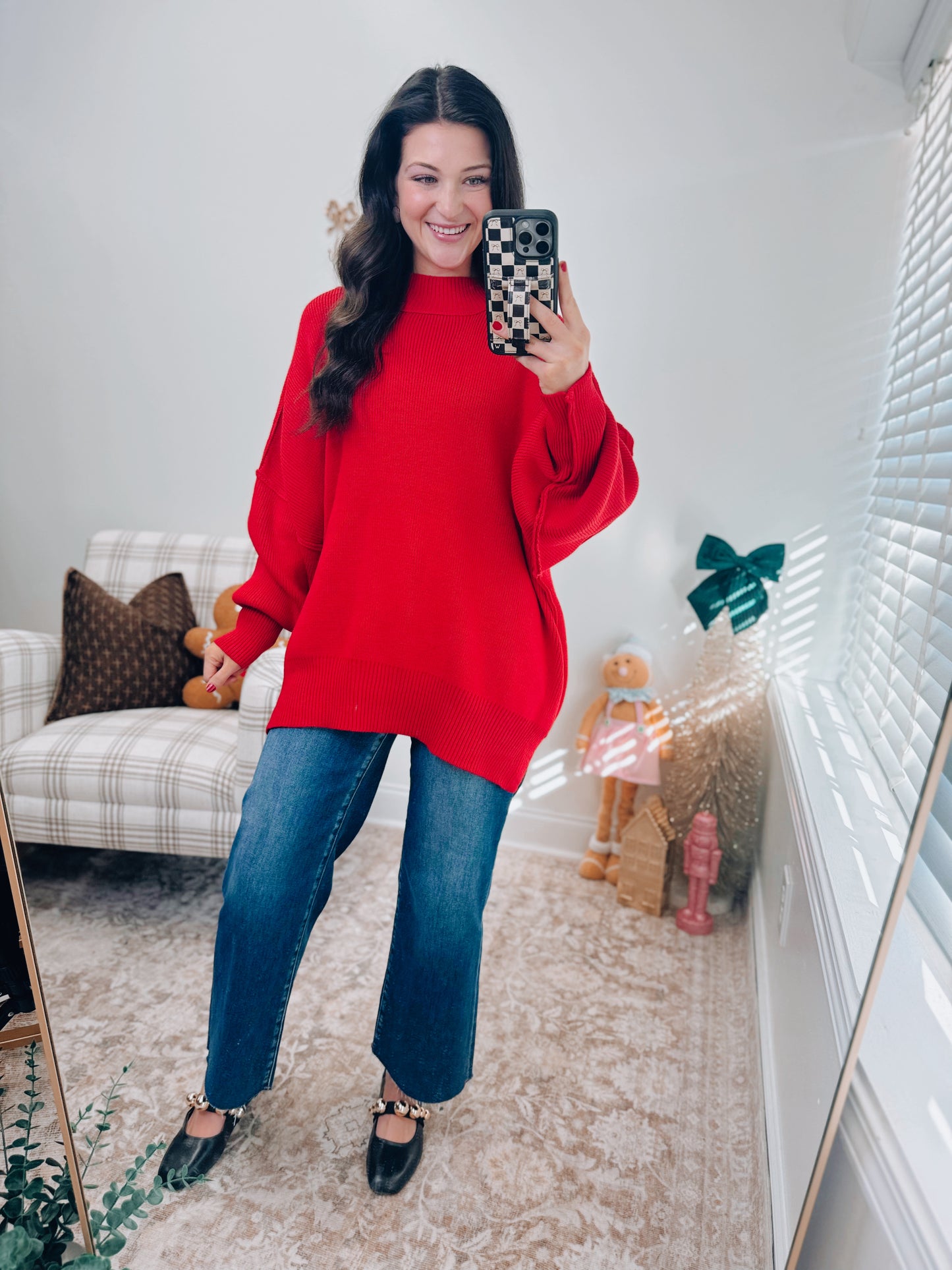 CURVY Millie Ribbed Oversized Sweater Top - Red