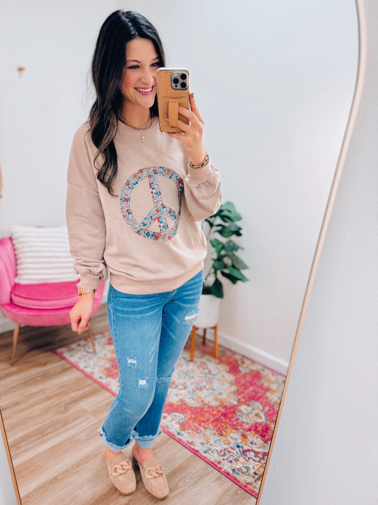 Boho Peace Floral Crewneck