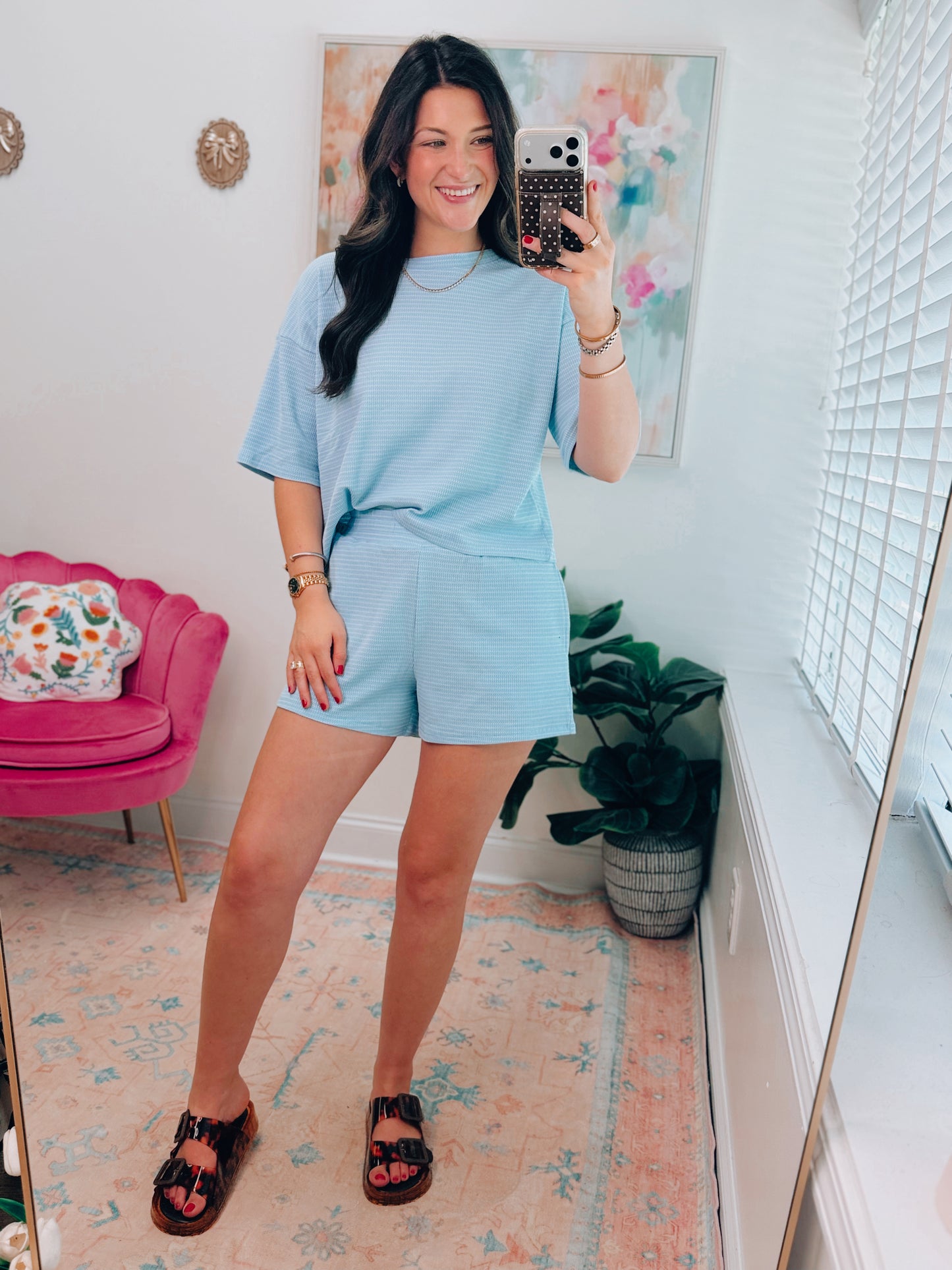 Seafoam Stripe Knit Shorts Set