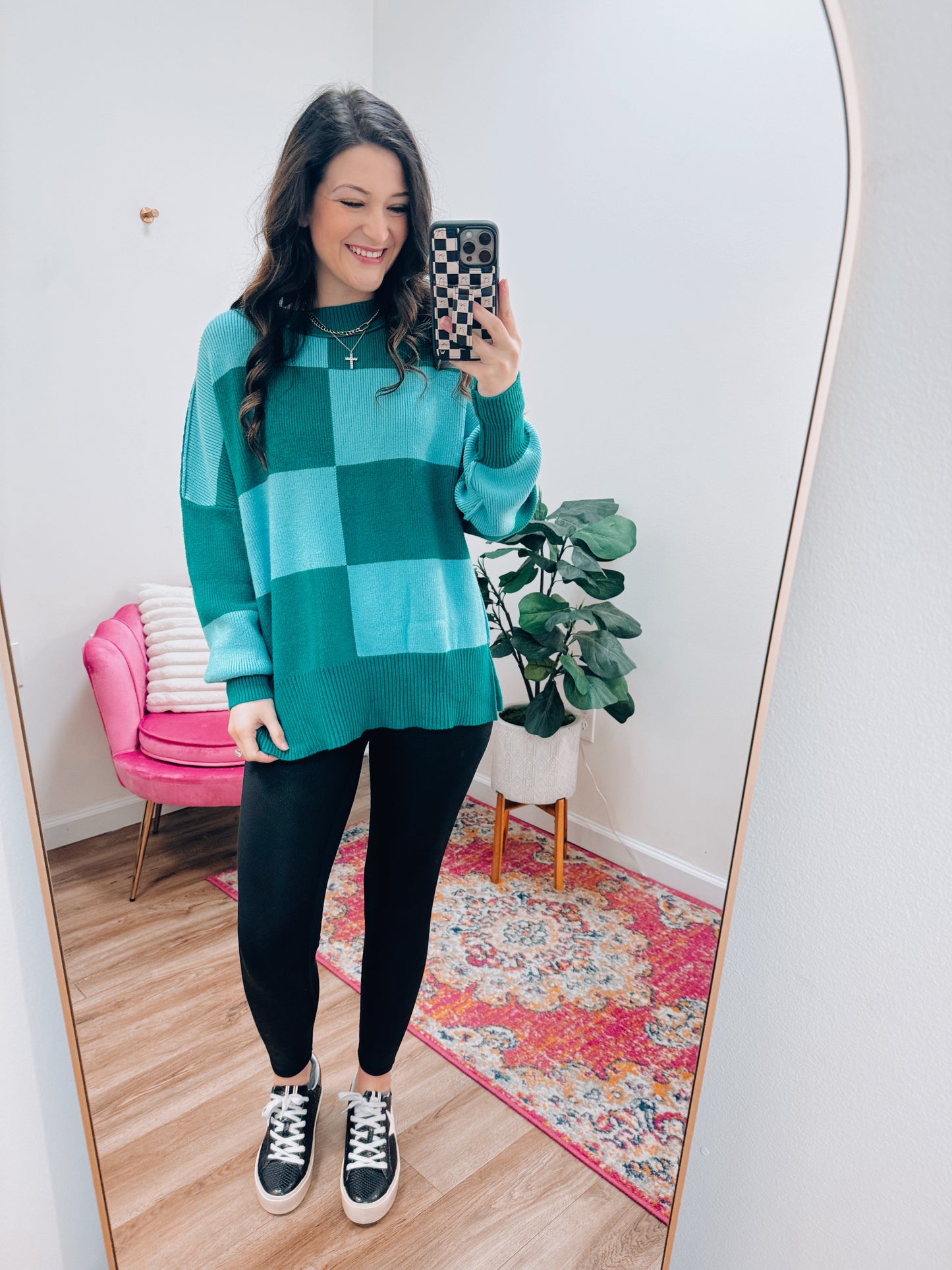 Brinley Checkered Dolman Sweater