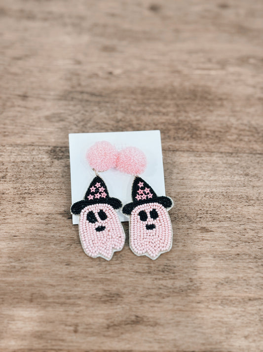 Pink Ghost Beaded Earrings