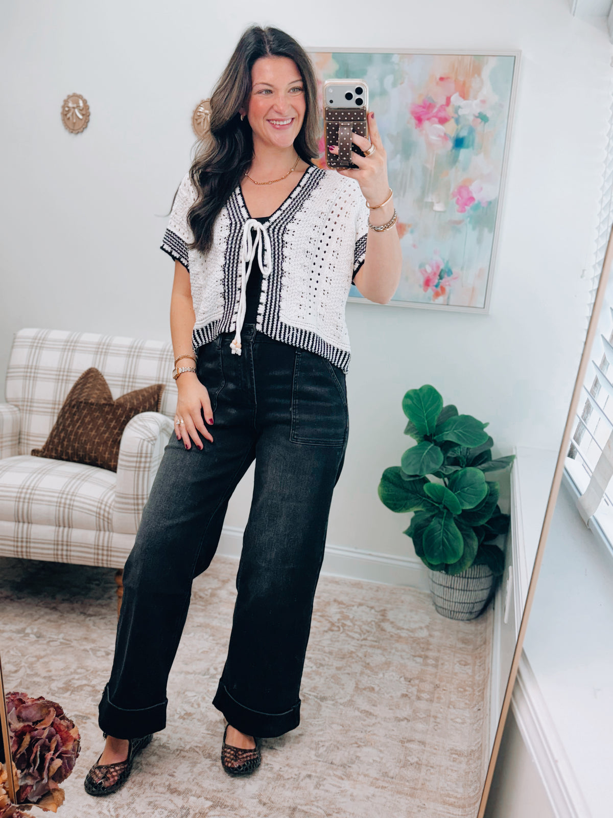 Open Crochet Knit Tie Top