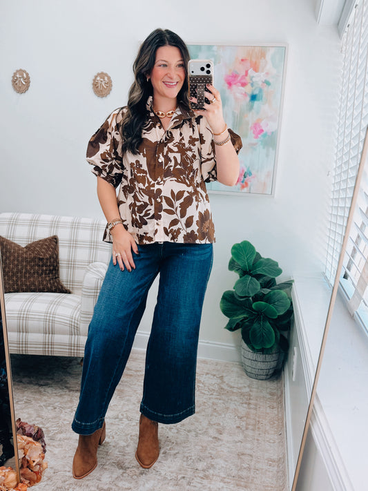 Autumn Brown Mix Gold Button Top