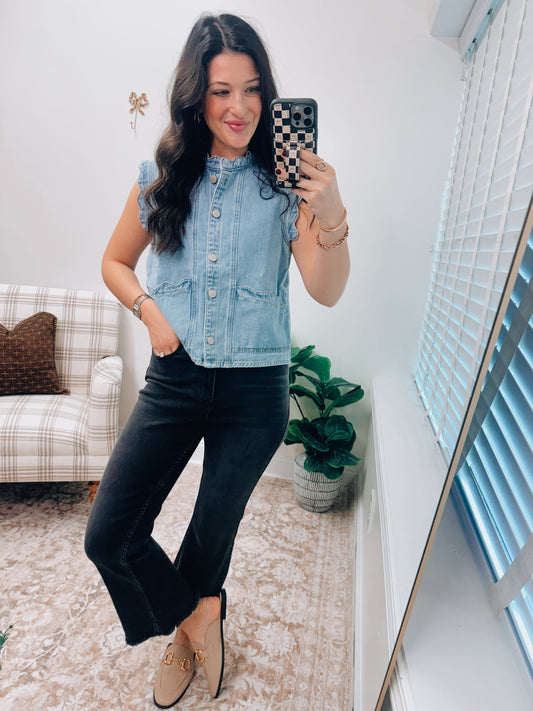 Scallop Edge Detailed Denim Vest