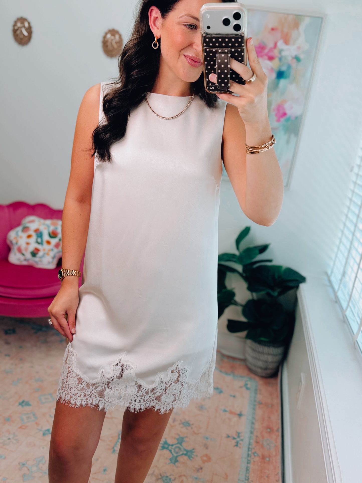 Almond Lace Satin Mini Dress
