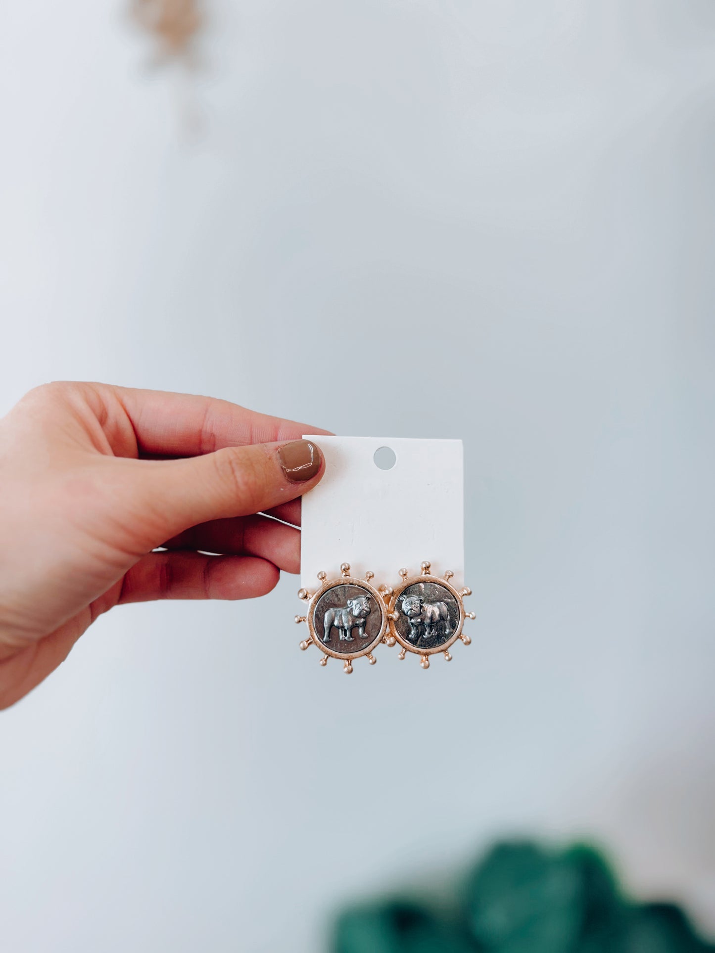 Bulldog Coin Flare Pendant Earrings - Two Tone
