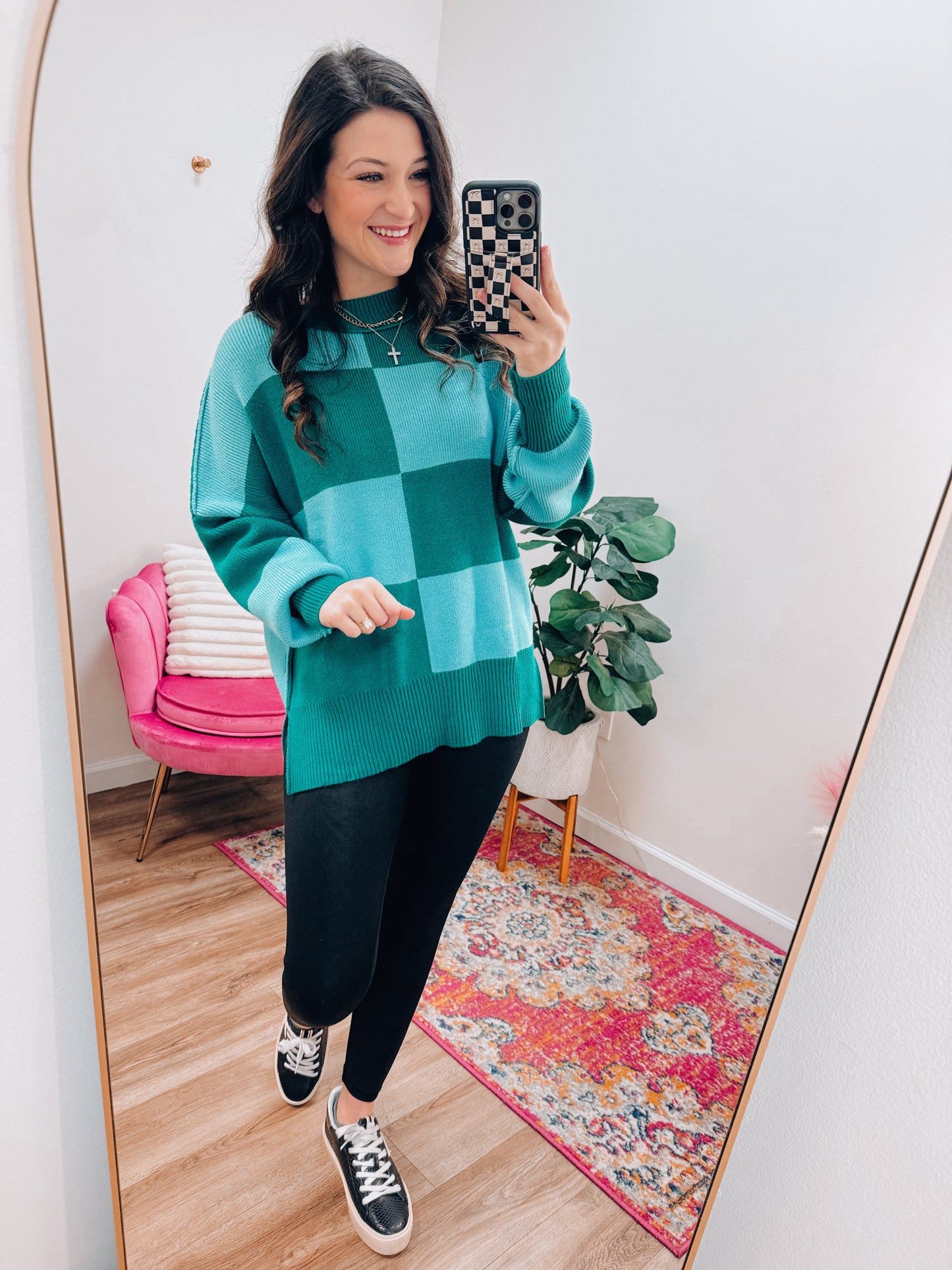 Brinley Checkered Dolman Sweater