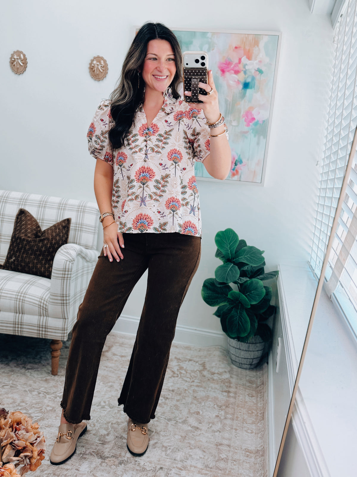 Maggie Eyelet Floral Ruffle Top
