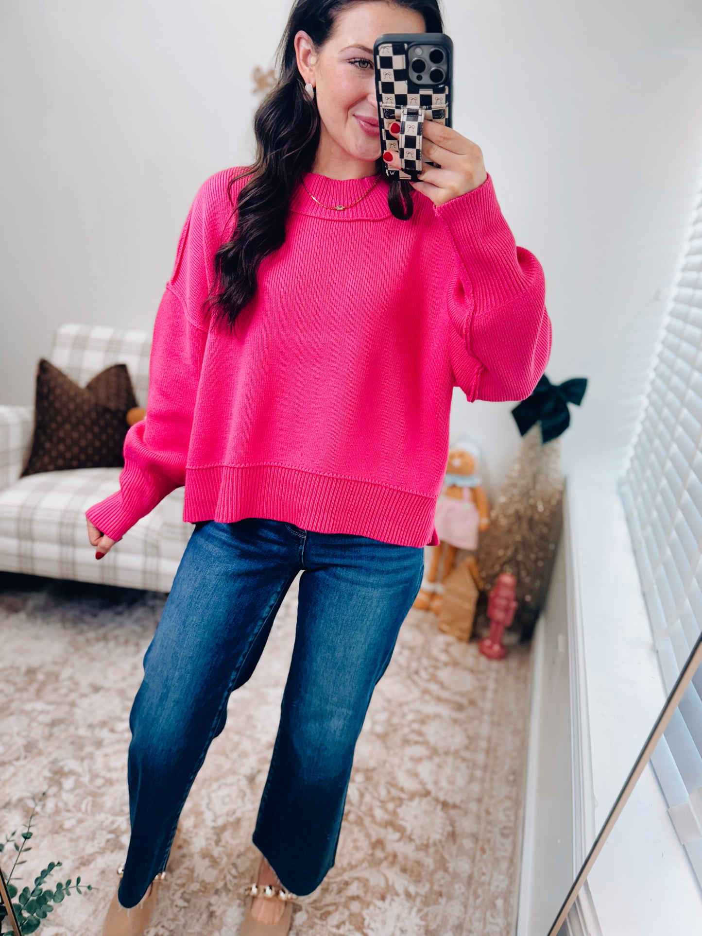 Mercer Mock Neck Ribbed Sweater - Pink