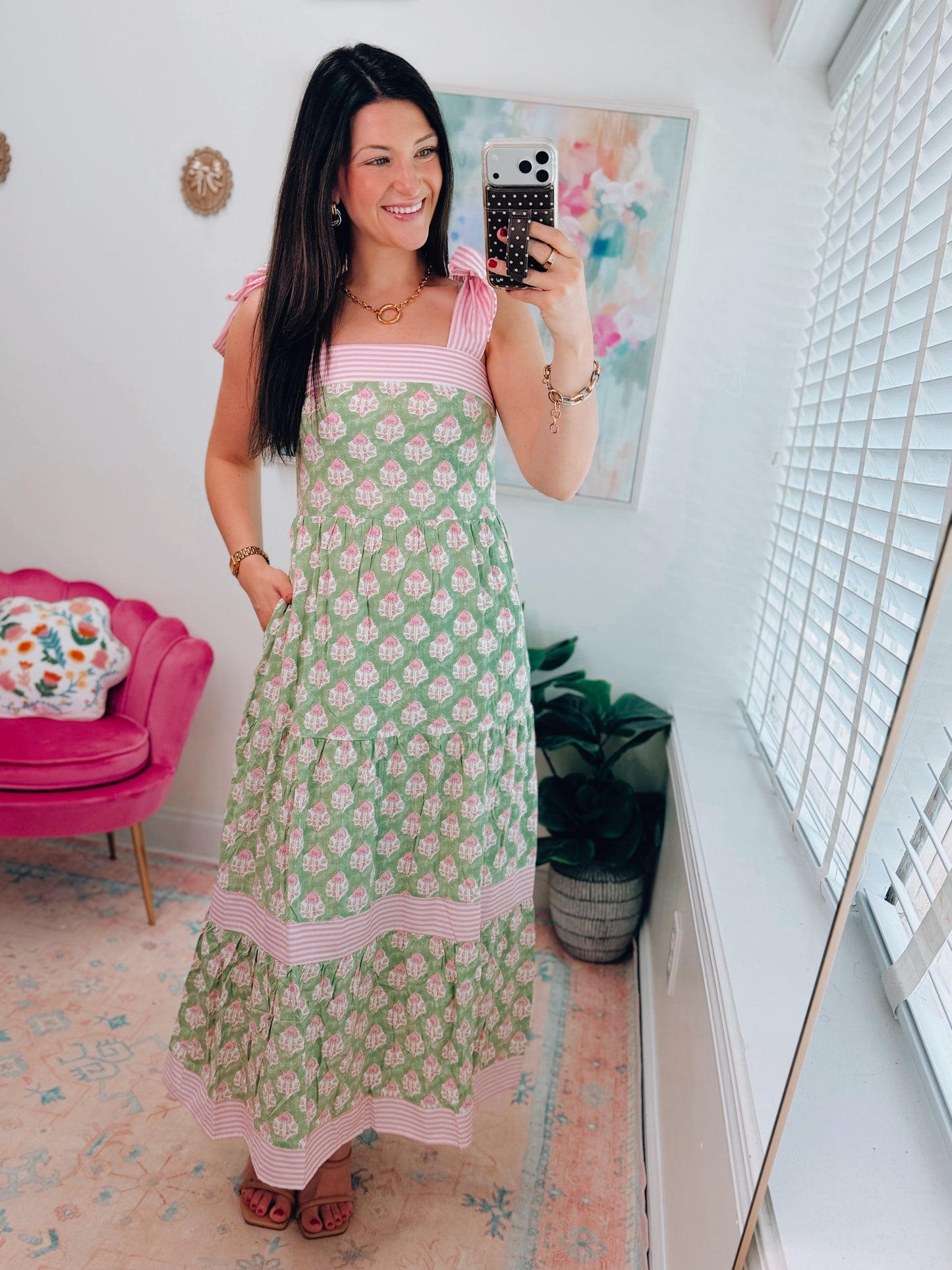 Garden Floral Striped Combo Maxi Dress