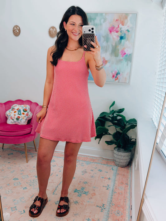 Red & White Textured Knit Tennis Dress