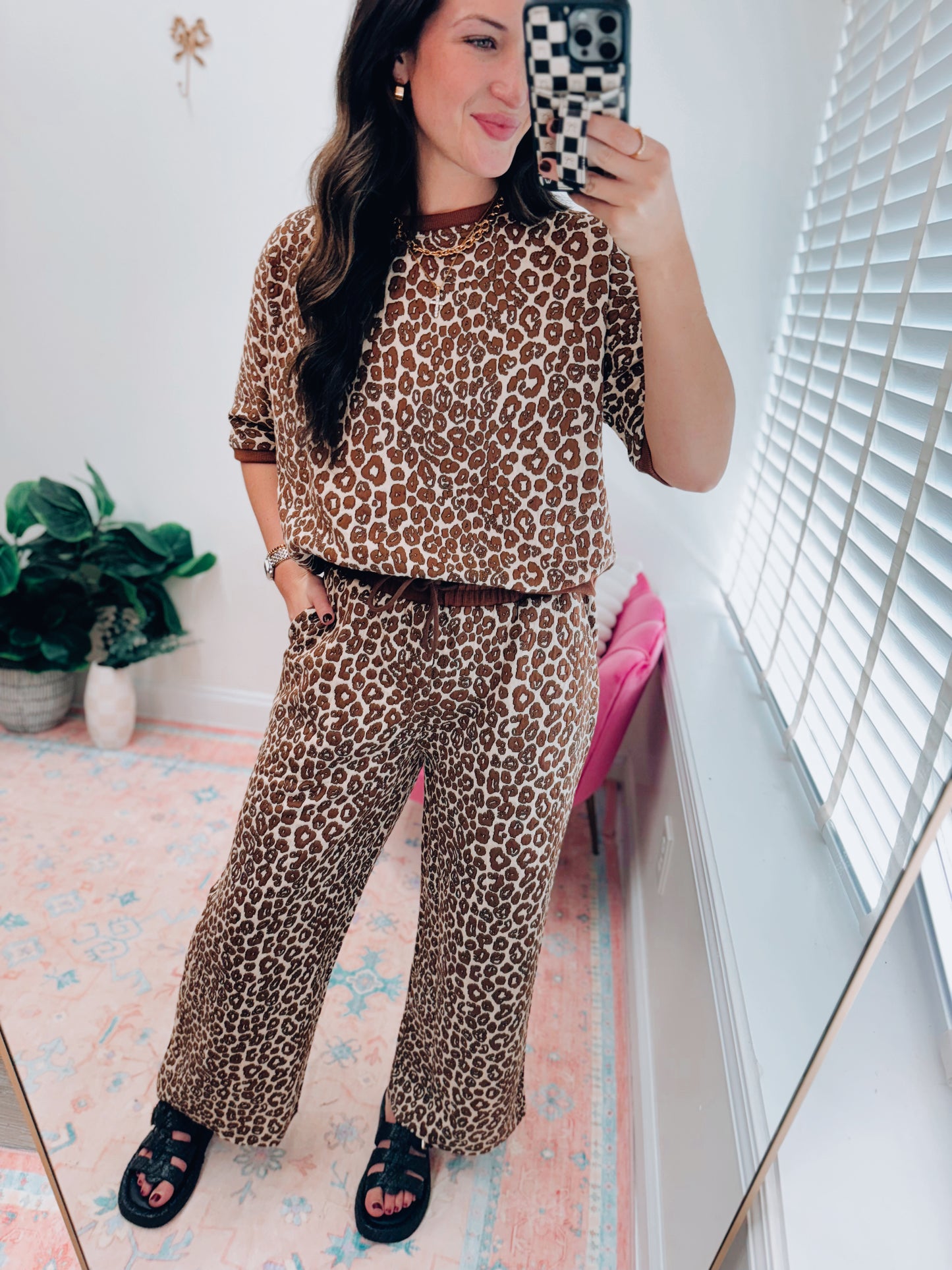 Leopard Jacquard Texture Knit Pants Set