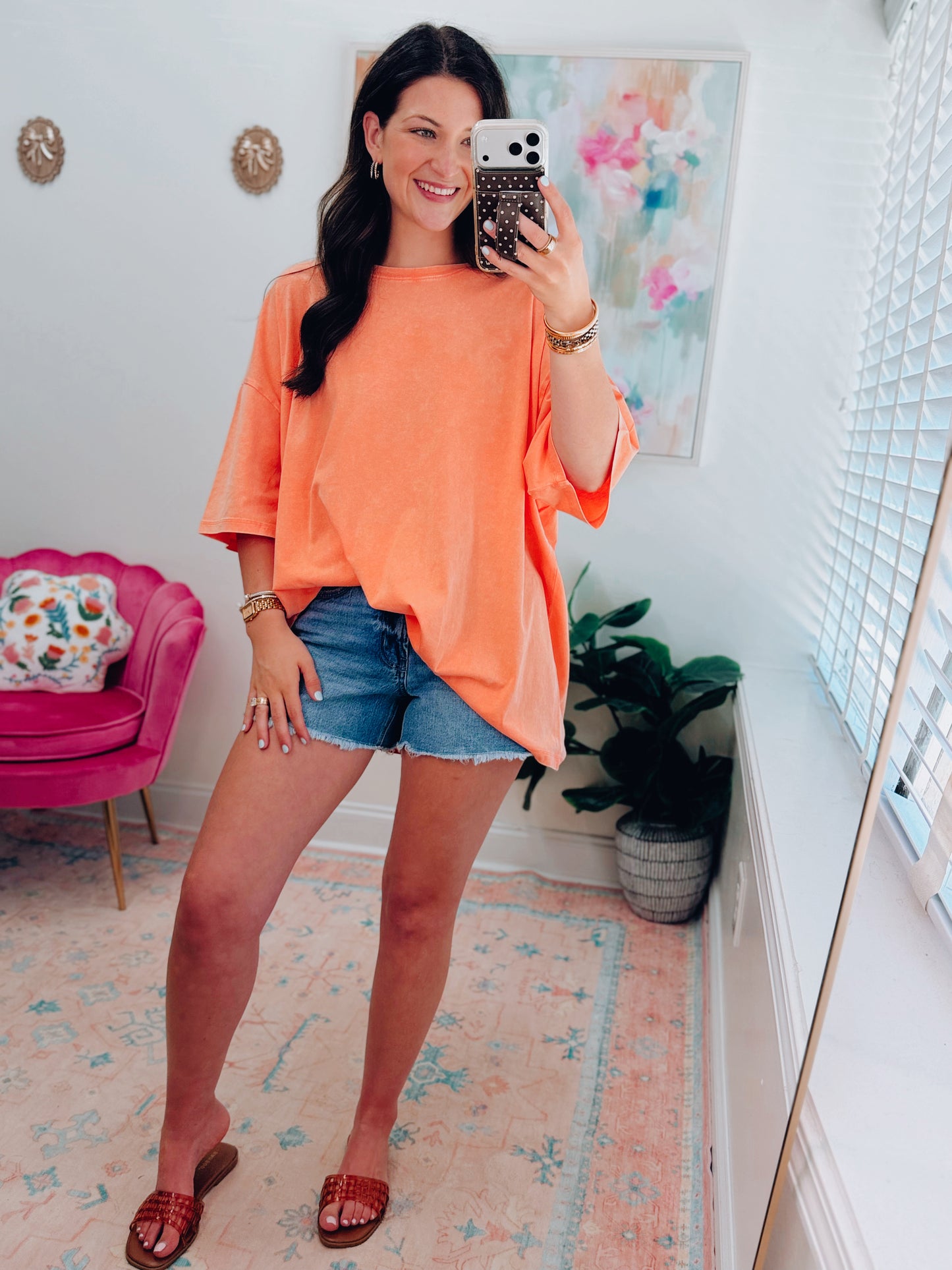 Daily Go-To Oversized Mineral Wash Tee - Coral