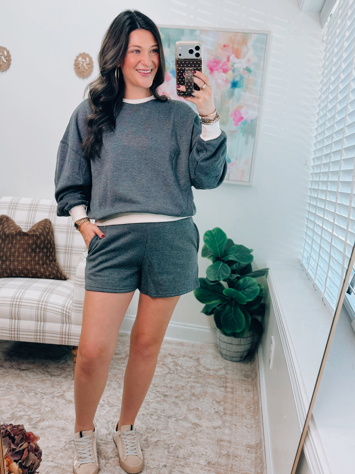 Cotton Contrast Charcoal Shorts Set