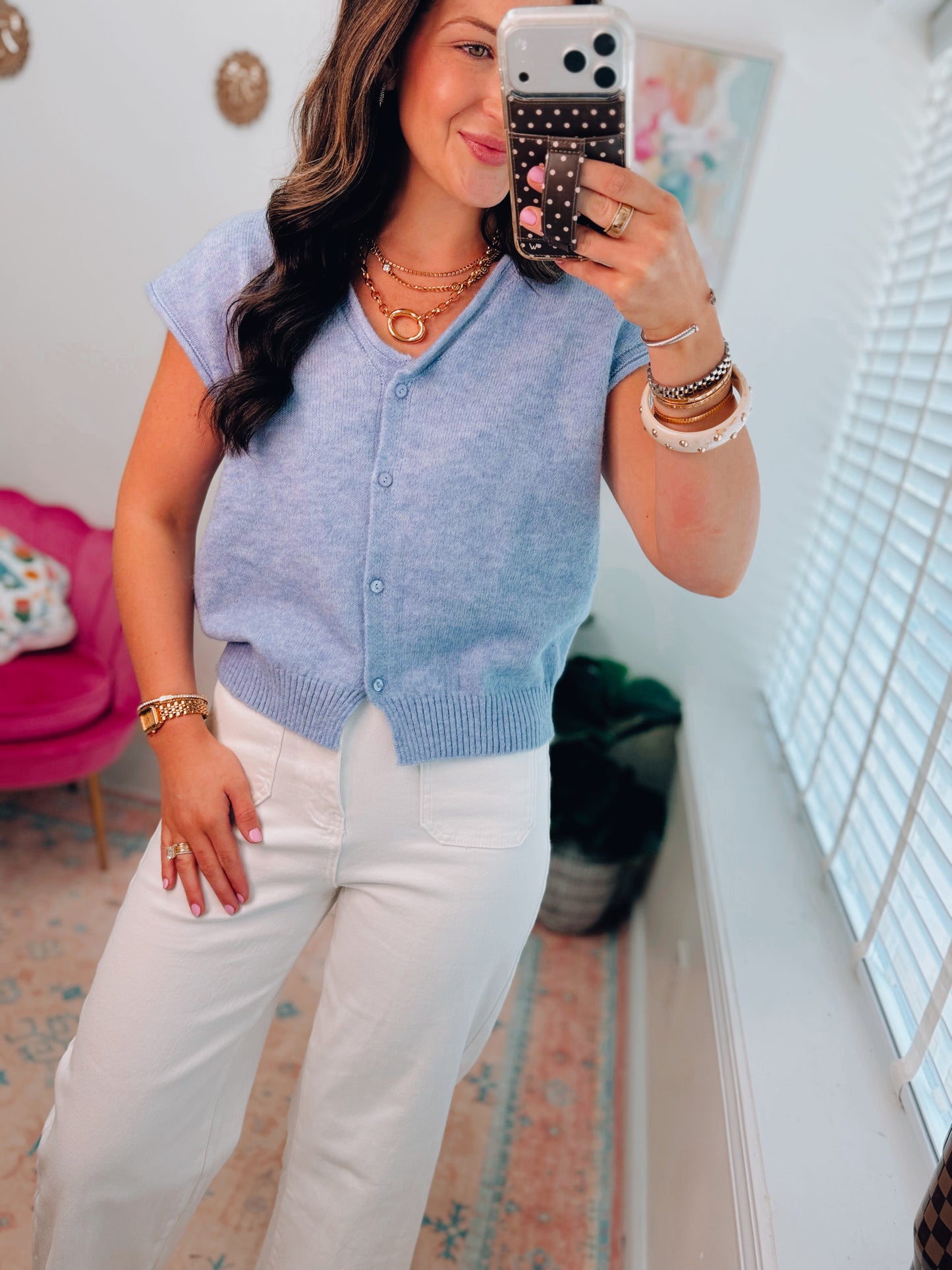 Ember Raw Edge Sleeveless Cardigan - Blue