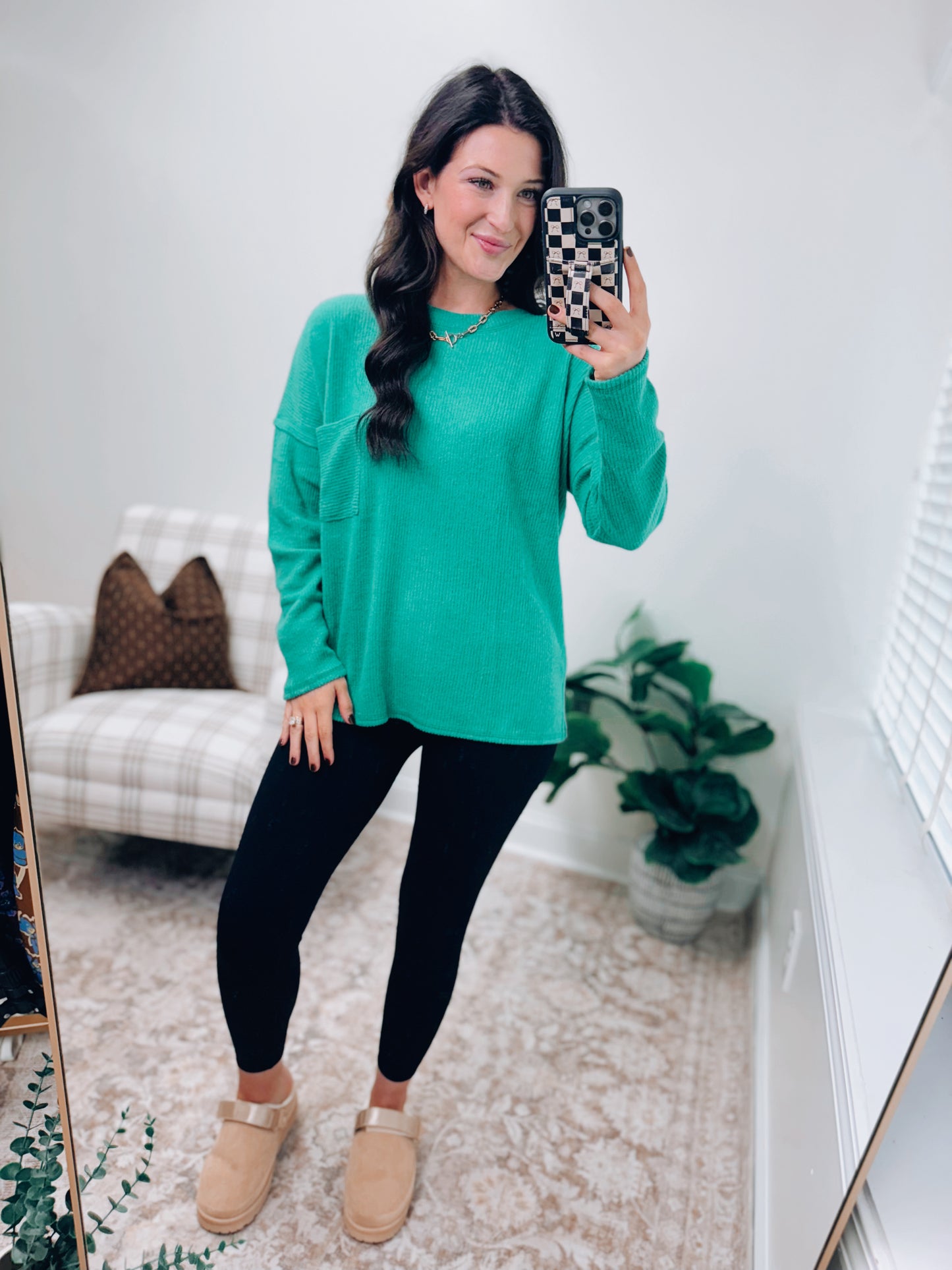 DOORBUSTER Pocket Brushed Ribbed Top - K Green