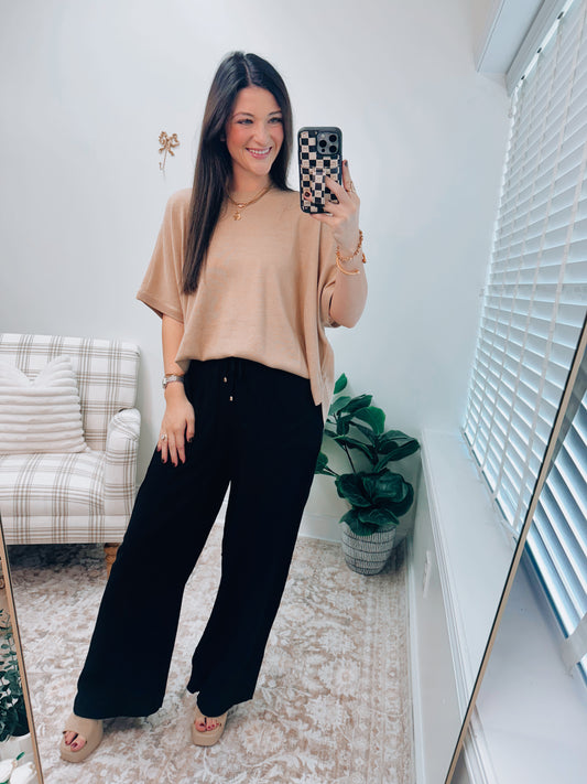 Arden Tie Linen Pants - Black