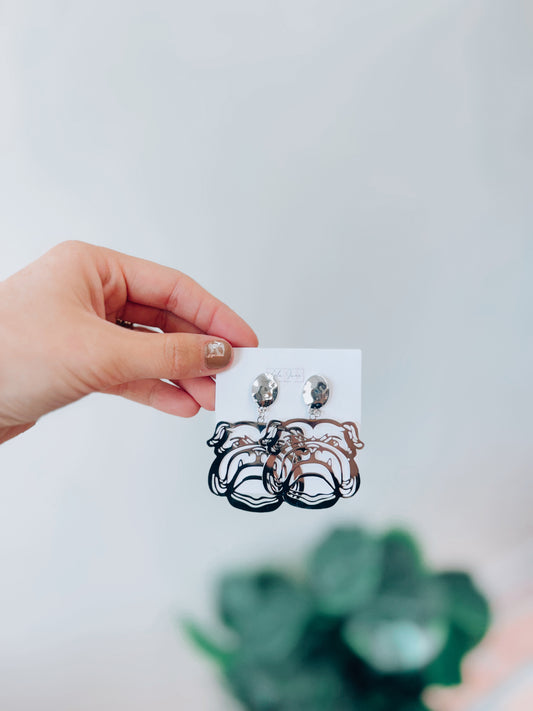 Bulldog Metal Earrings - Silver