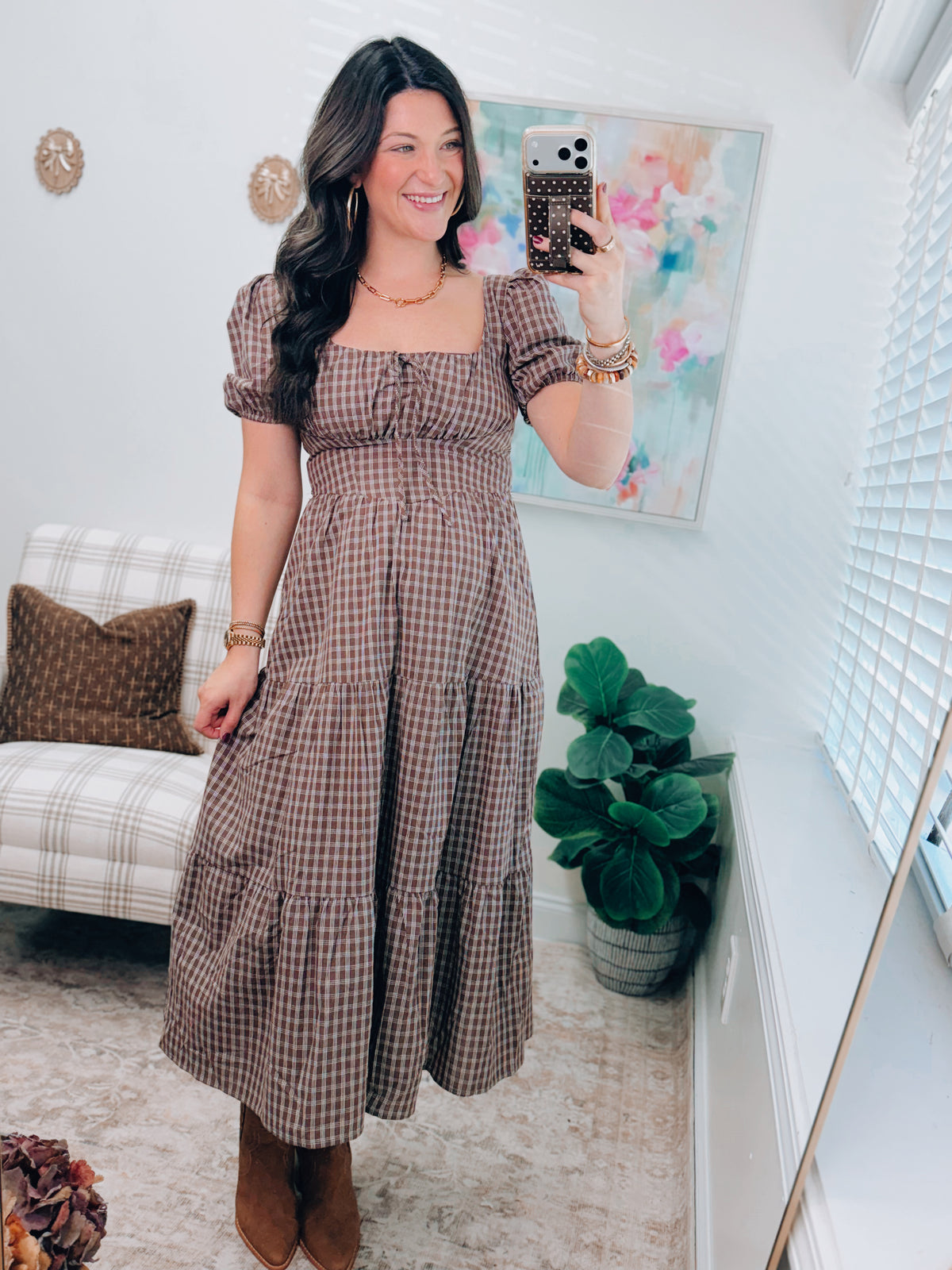 Fall Plaid Corset Midi Dress