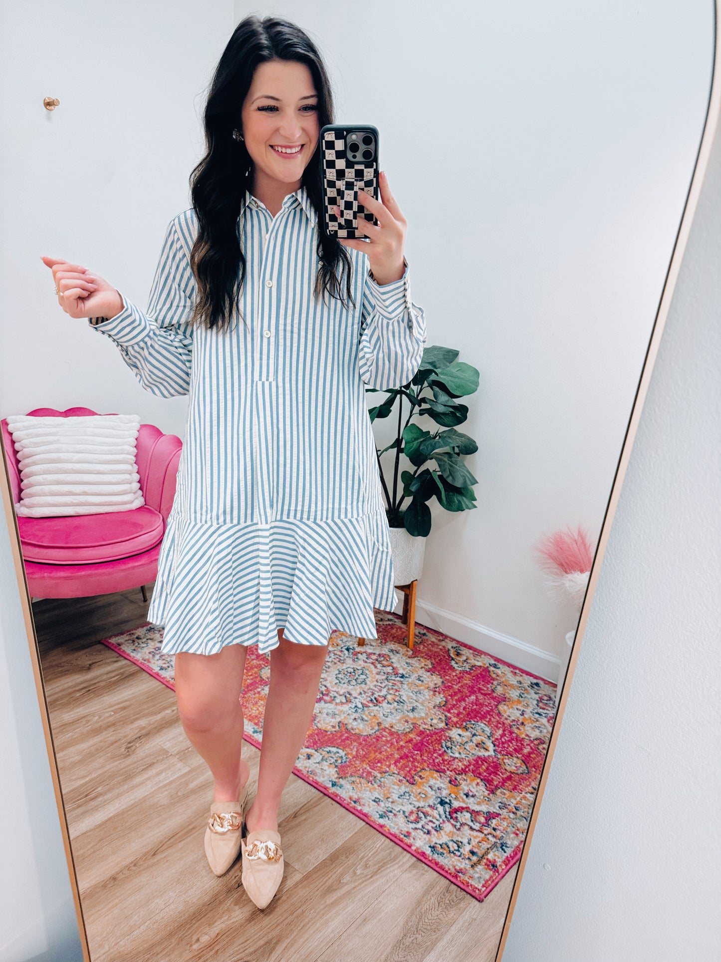 CURVY Chic & Classy Striped Mini Dress - Blue