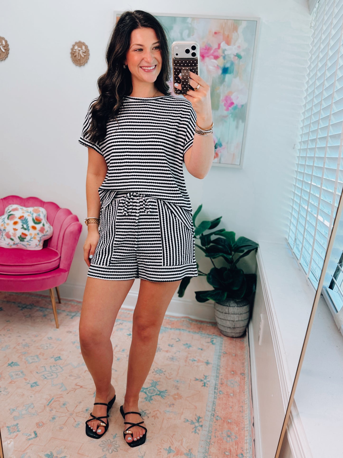 Simply Striped Textured Shorts Set