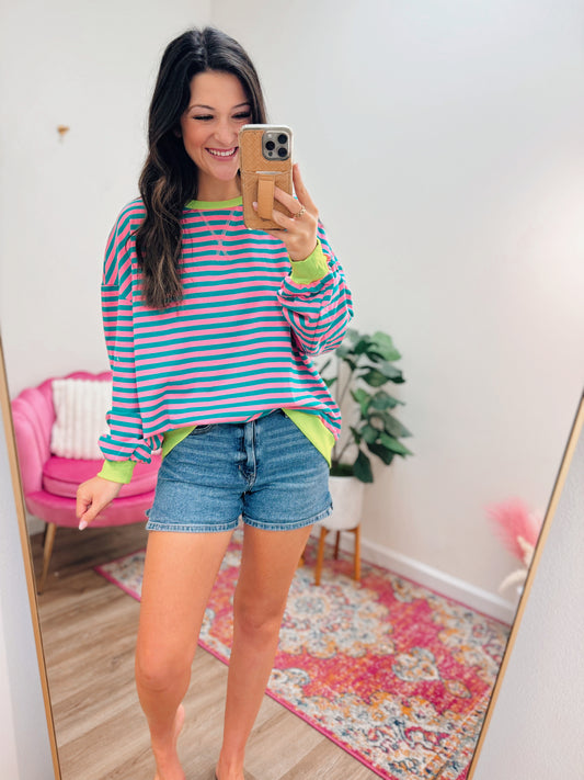 Khloe Neon Striped Pullover