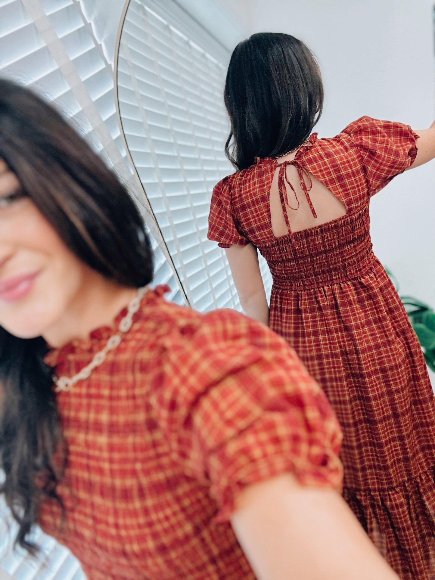 Chandler Plaid Smocked Midi Dress