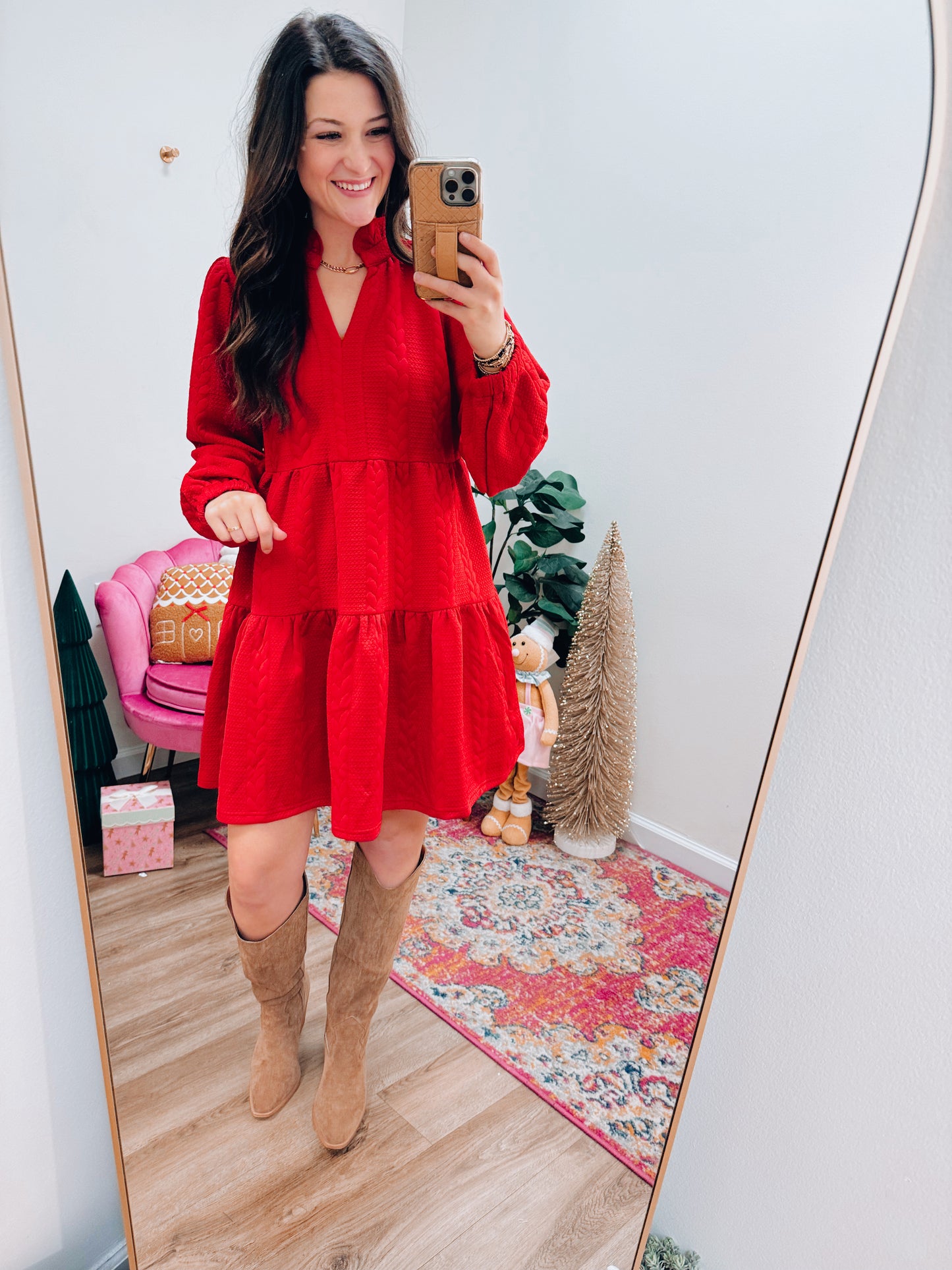 Holiday Red Cable Textured Mini Dress