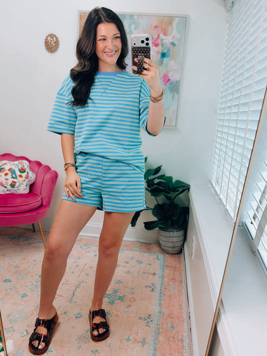 Calling Stripes Green Striped Shorts Set