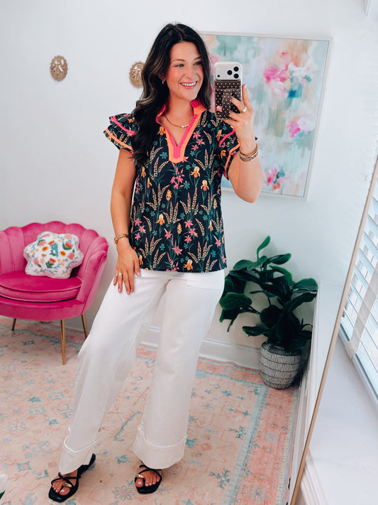 Everly Floral Ruffle Top