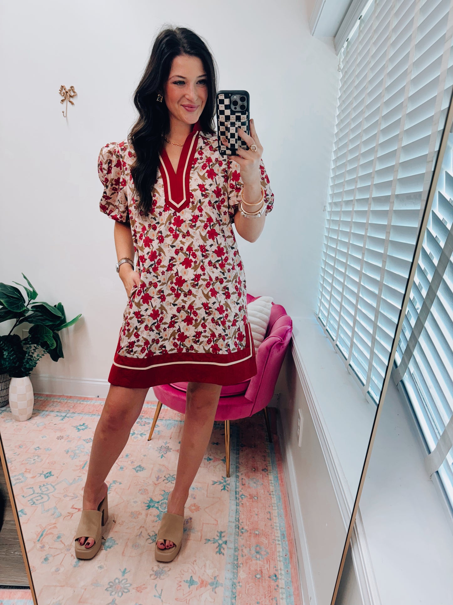 Terracotta Trim Floral Mini Dress