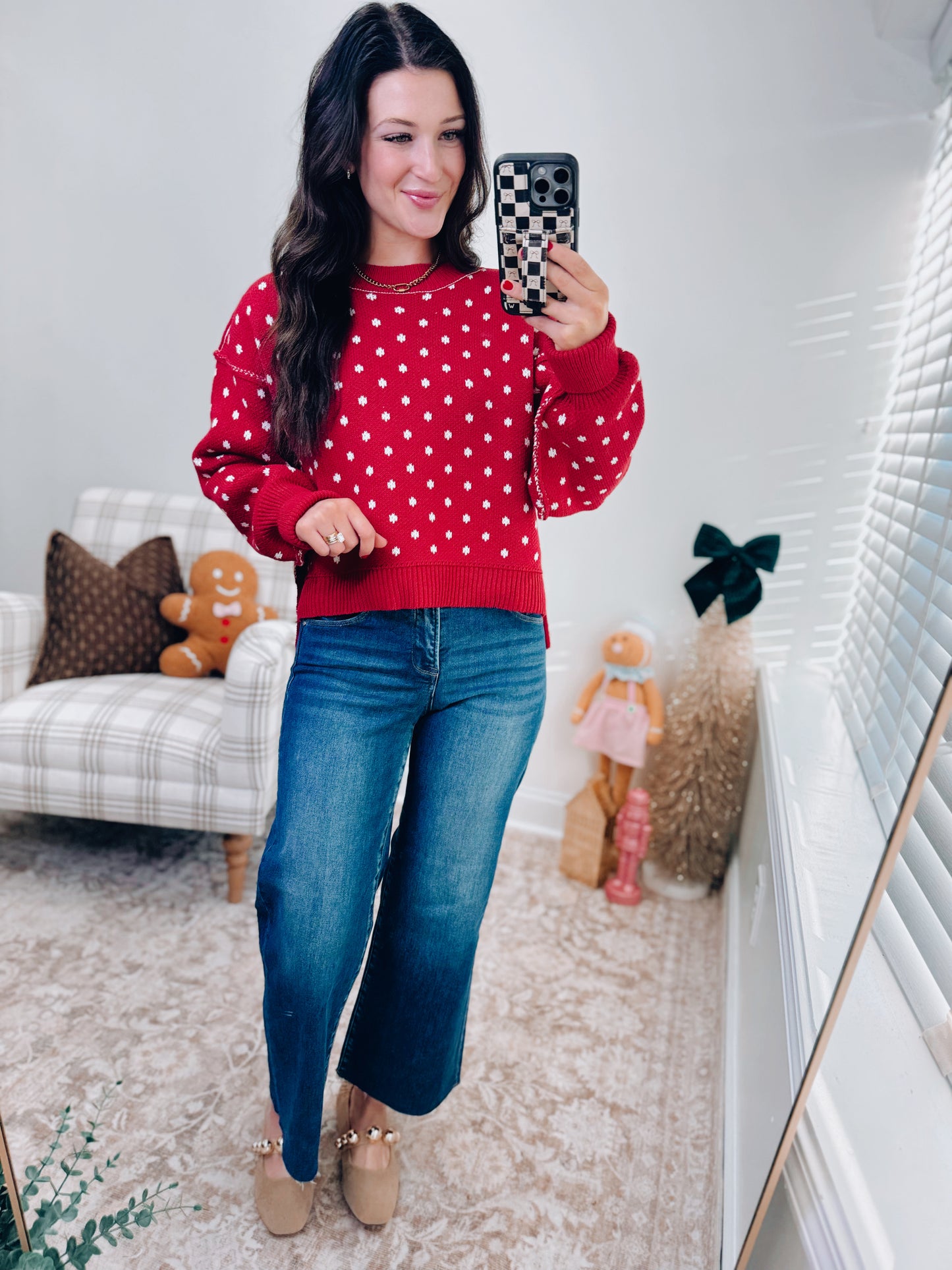 Dotty Red Ribbed Boxy Sweater