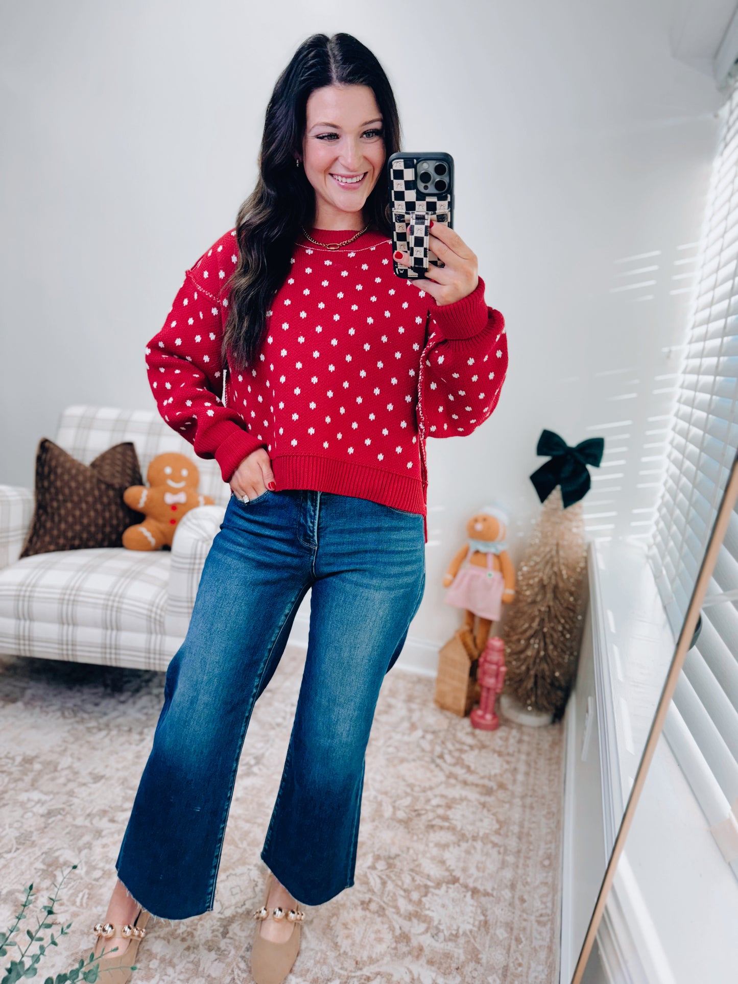 Dotty Red Ribbed Boxy Sweater