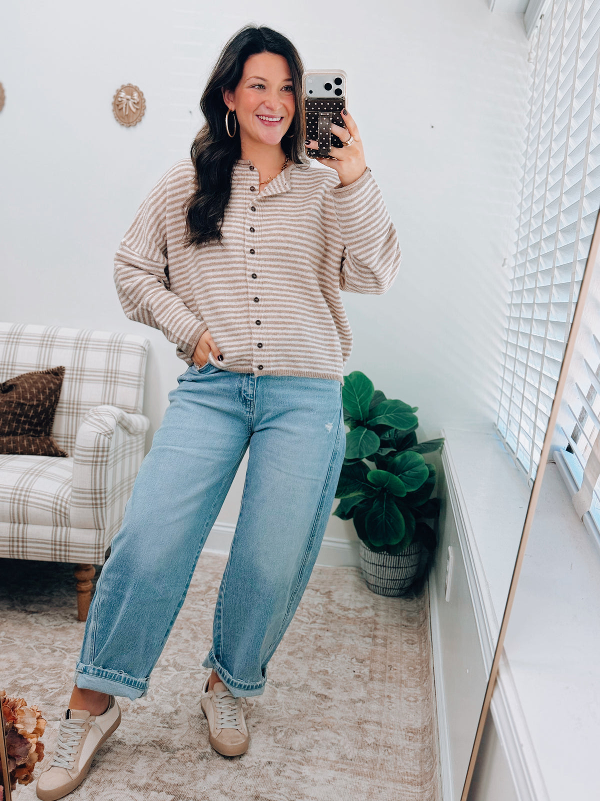 Sadie Striped Button Cardigan Top