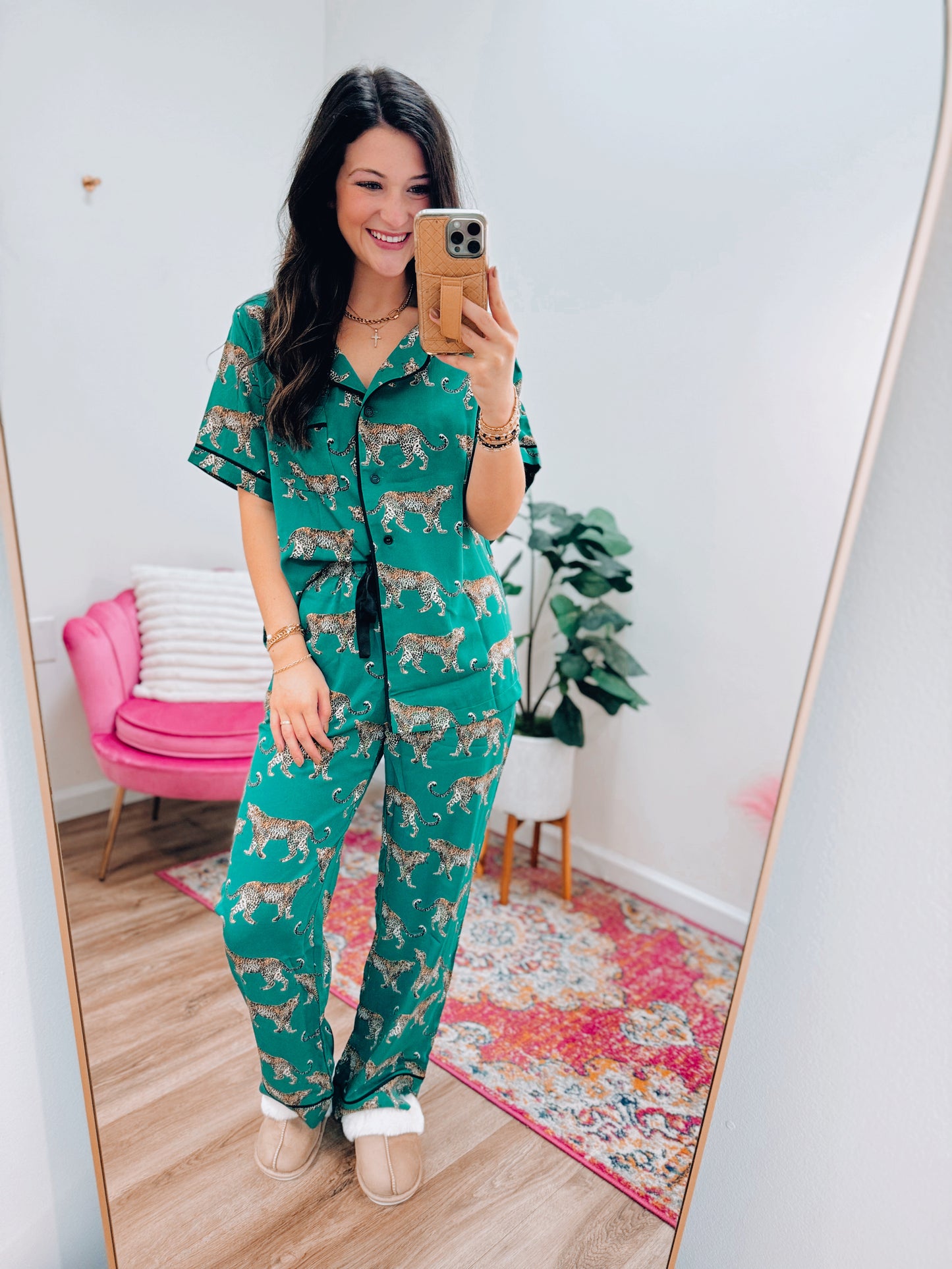 Calling Leopards Satin Pj Set