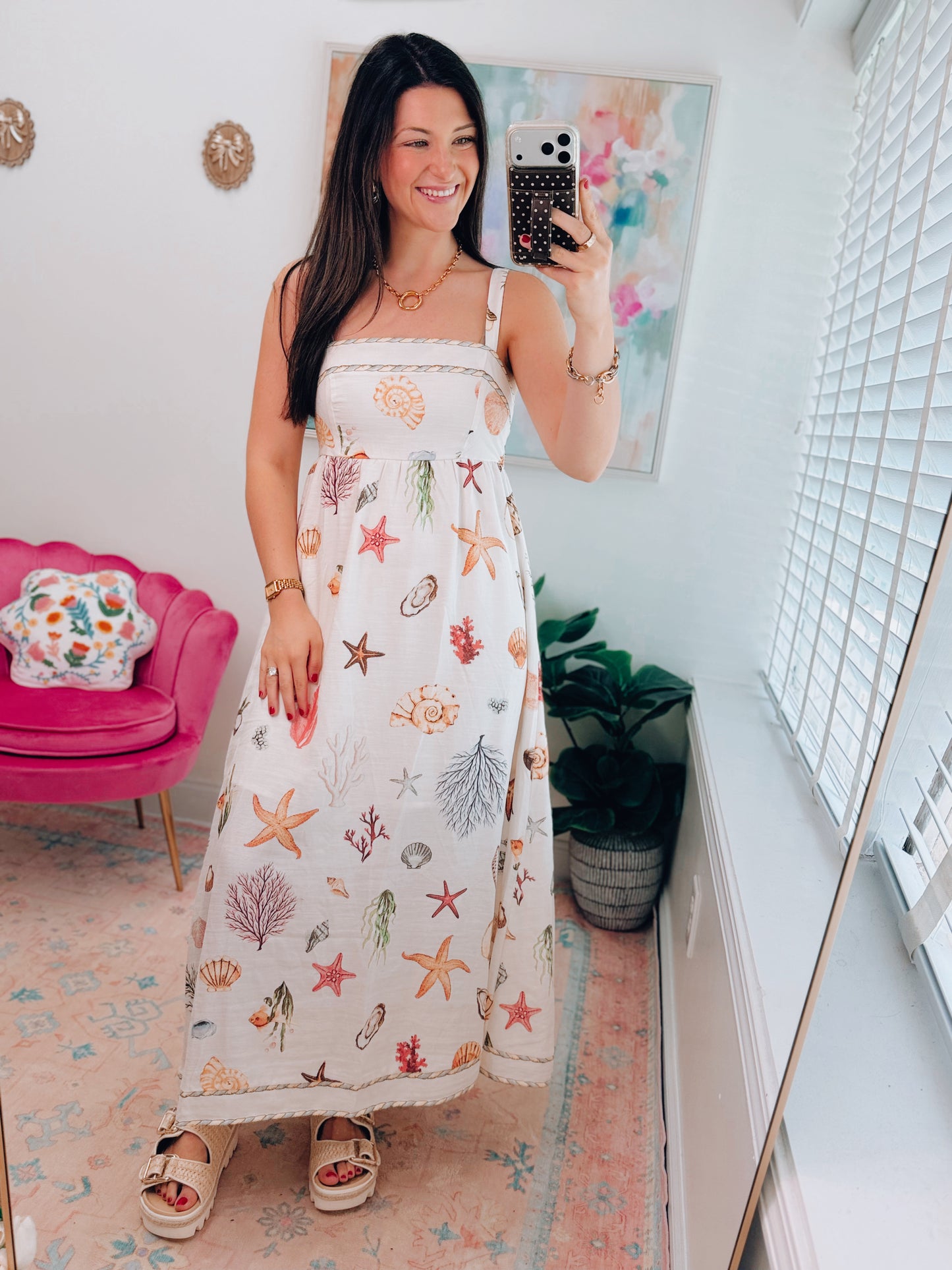Nautical Coastal Shell Midi Dress