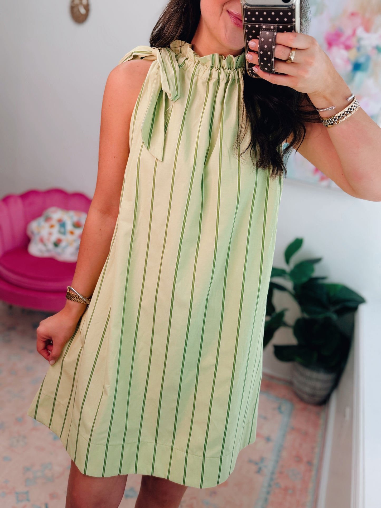 Lime Striped Tie Mini Dress