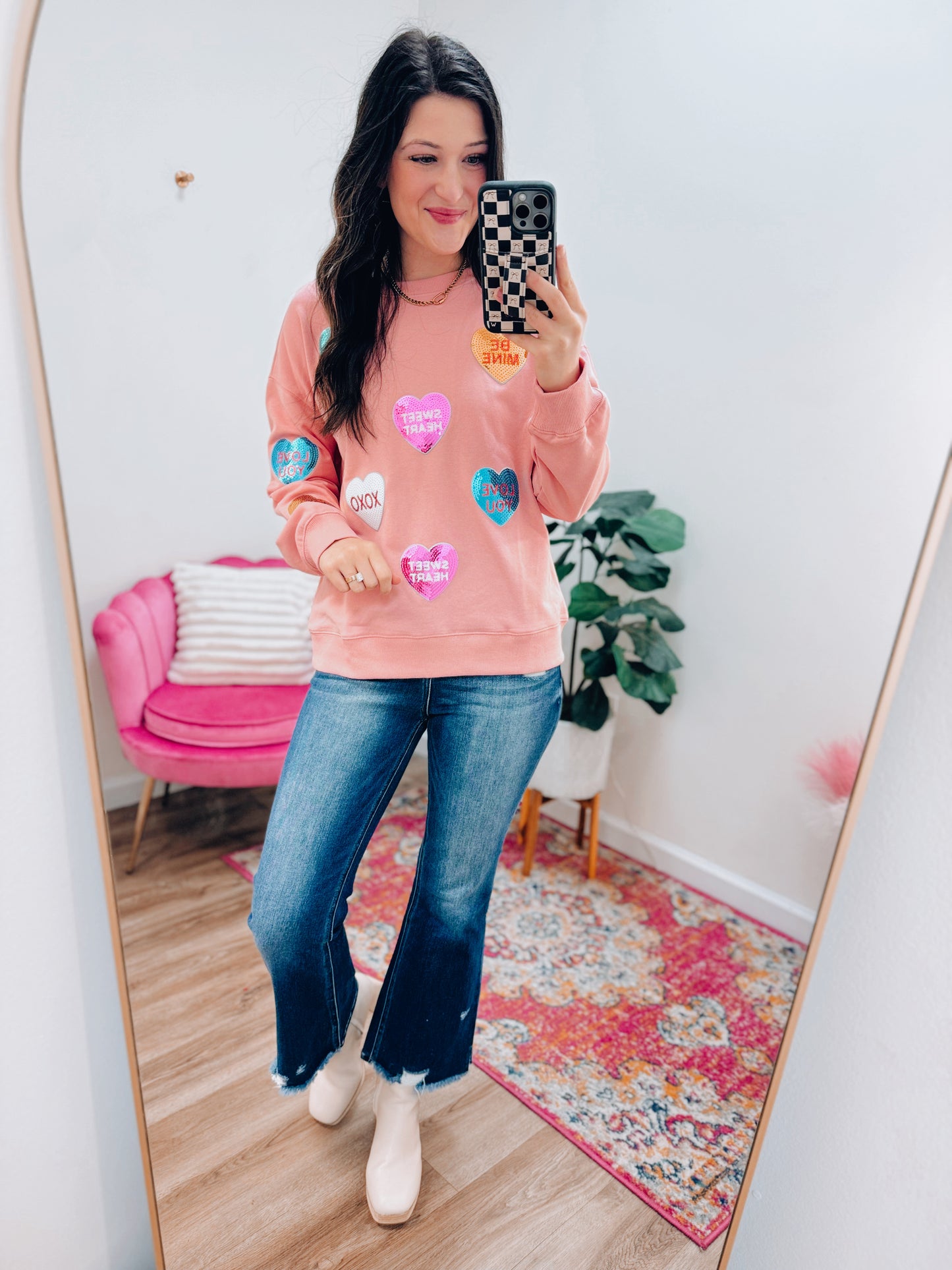 Candy Heart Sequin Crewneck