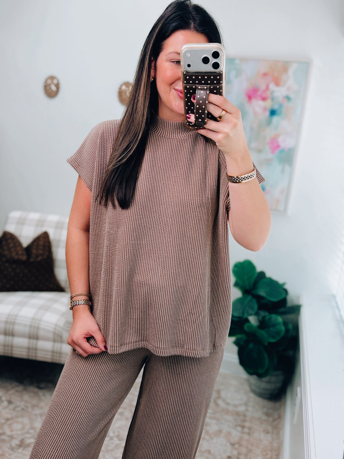 Tessa Mocha Ribbed Mock Set