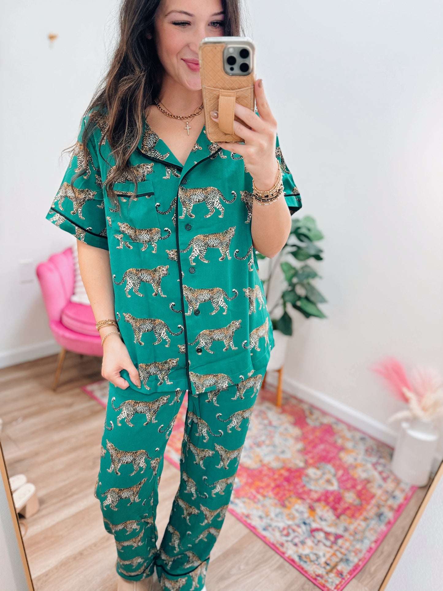 Calling Leopards Satin Pj Set