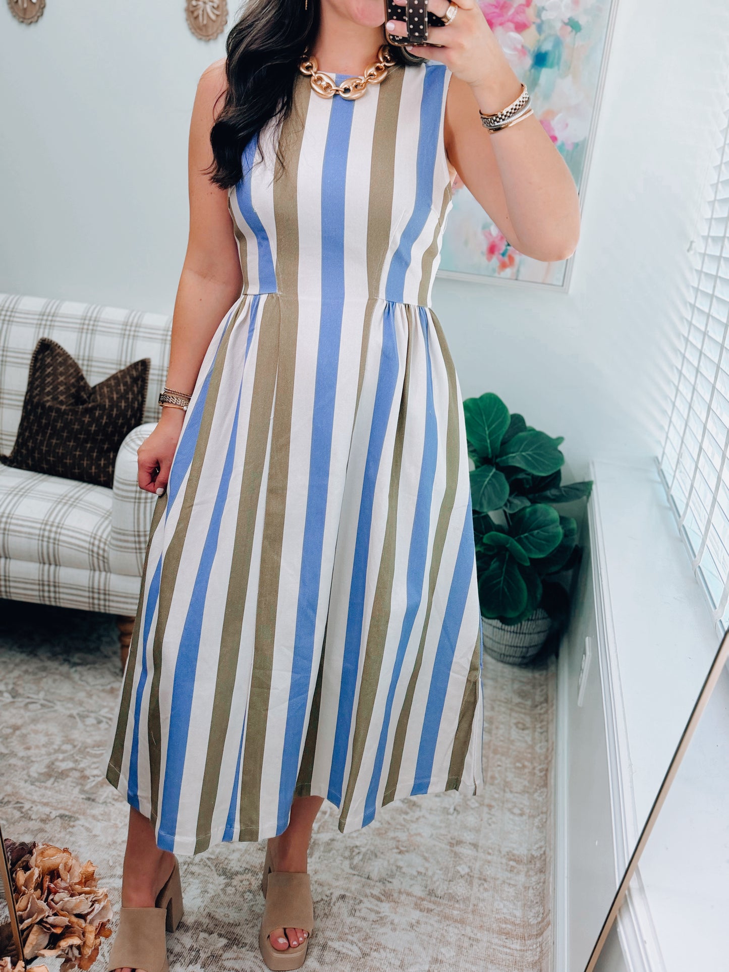 Elle Striped Soft Denim Midi Dress
