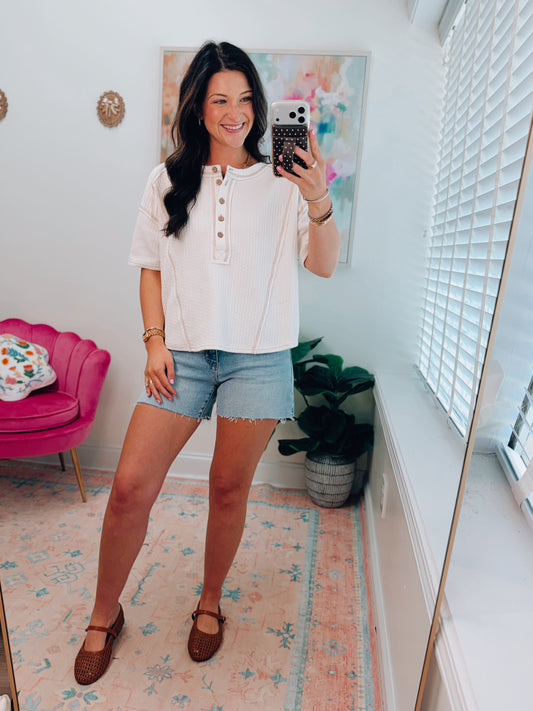 Henley Button Stitch Top