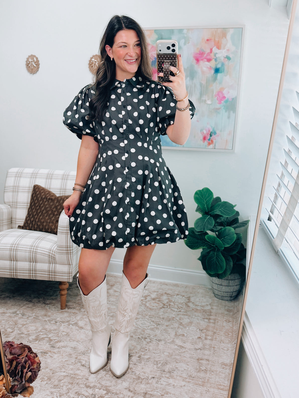 Polka Dot Bubble Hem Mini Dress