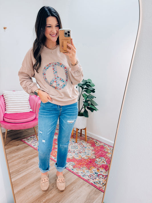 Boho Peace Floral Crewneck