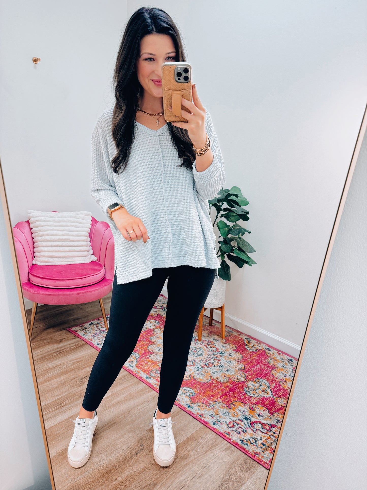 Mindi Waffle Knit Top - Gray