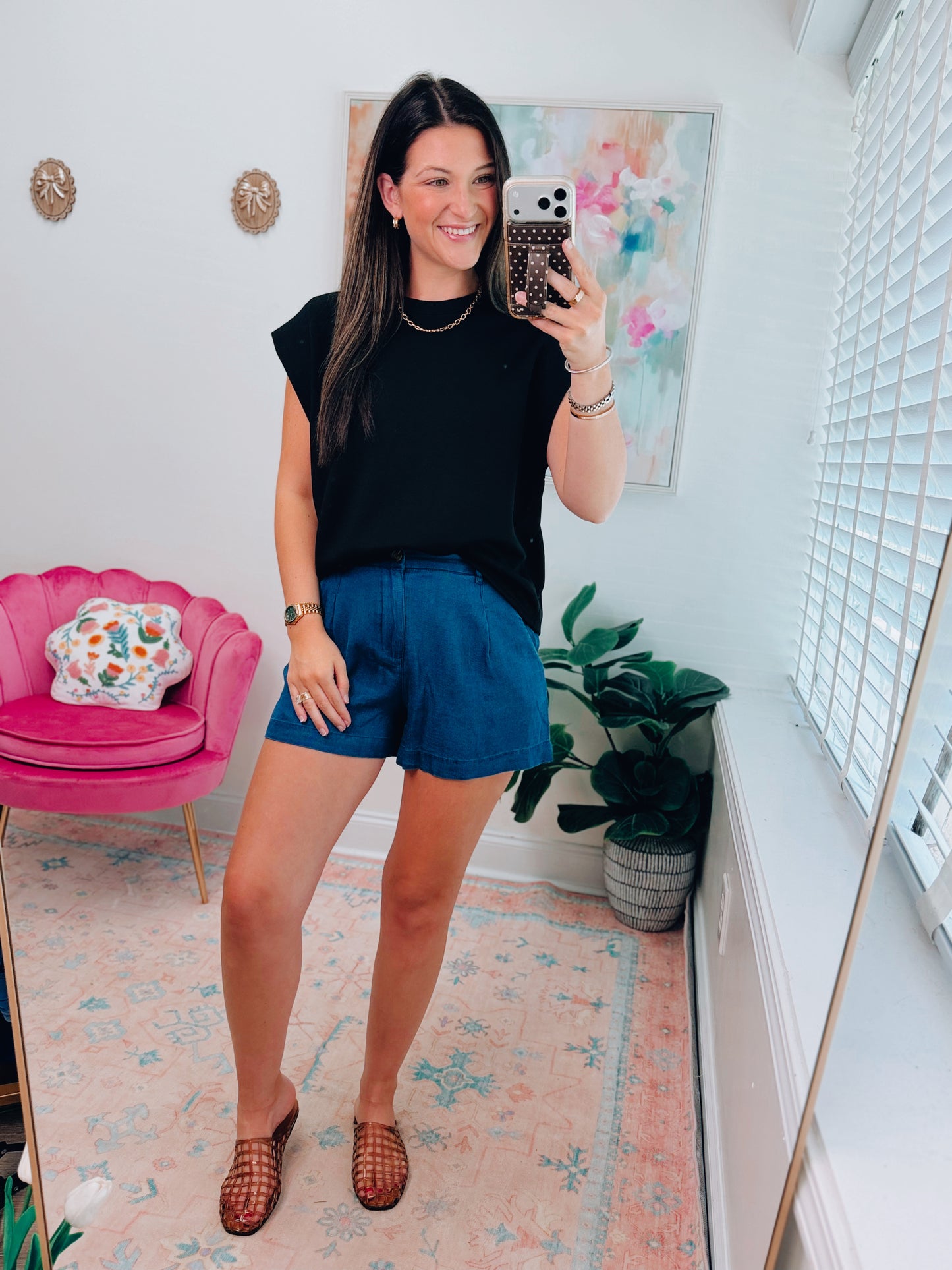 Dark Chambray Pintuck Shorts