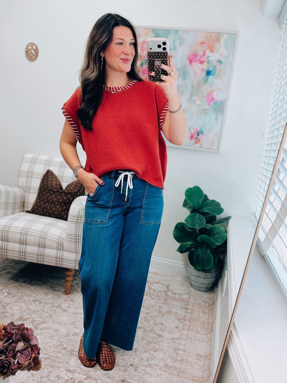 Rust Stitched Knit Top