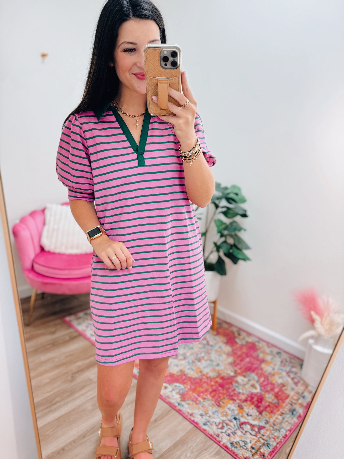 Orchid Striped Puff Sleeve Mini Dress