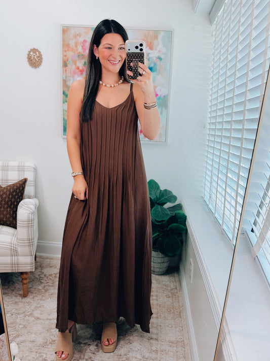 Ember Pleated Maxi Dress - Brown